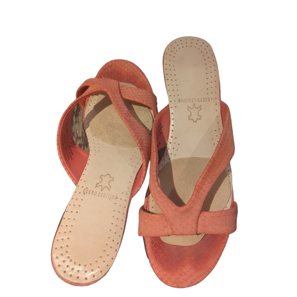 NINE WEST Orange Leather Wedges Slide Sandals Size  7.5. - Picture 4 of 16